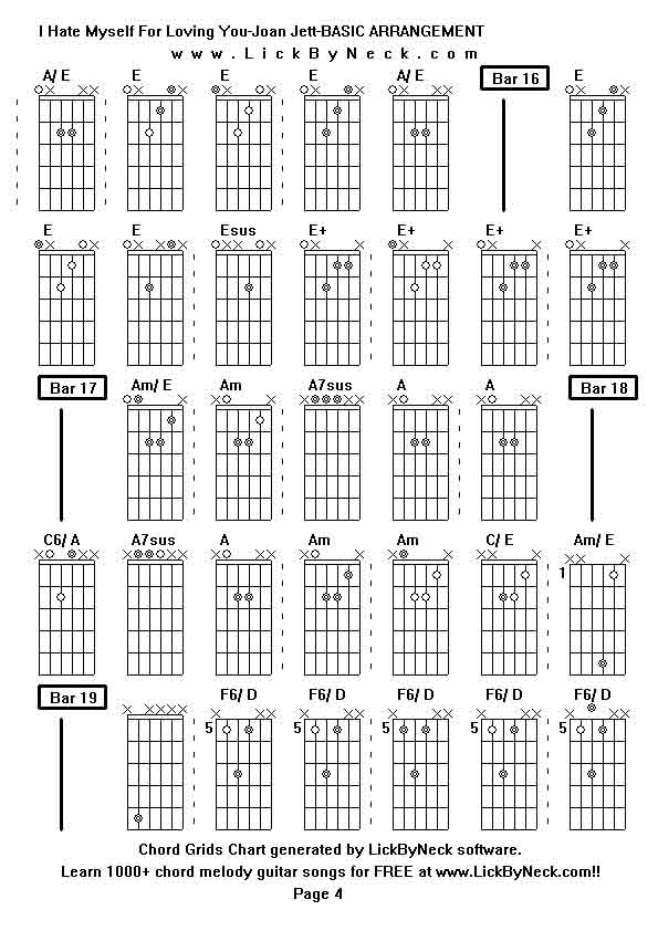 Chord Grids Chart of chord melody fingerstyle guitar song-I Hate Myself For Loving You-Joan Jett-BASIC ARRANGEMENT,generated by LickByNeck software.